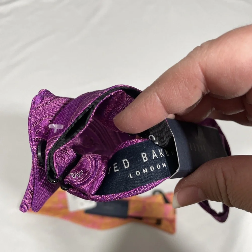 NWT $160 Ted Baker London 2pc Men Preakness Paisley Silk Bow Tie in Pink & Berry